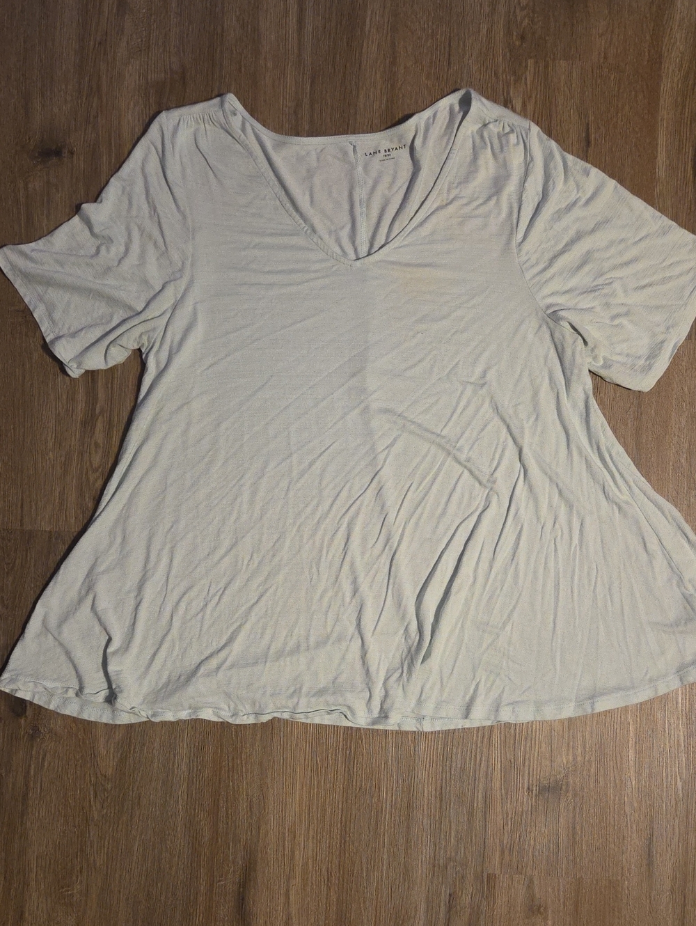 Lane Bryant Light Green V-Neck Short Sleeve Tee